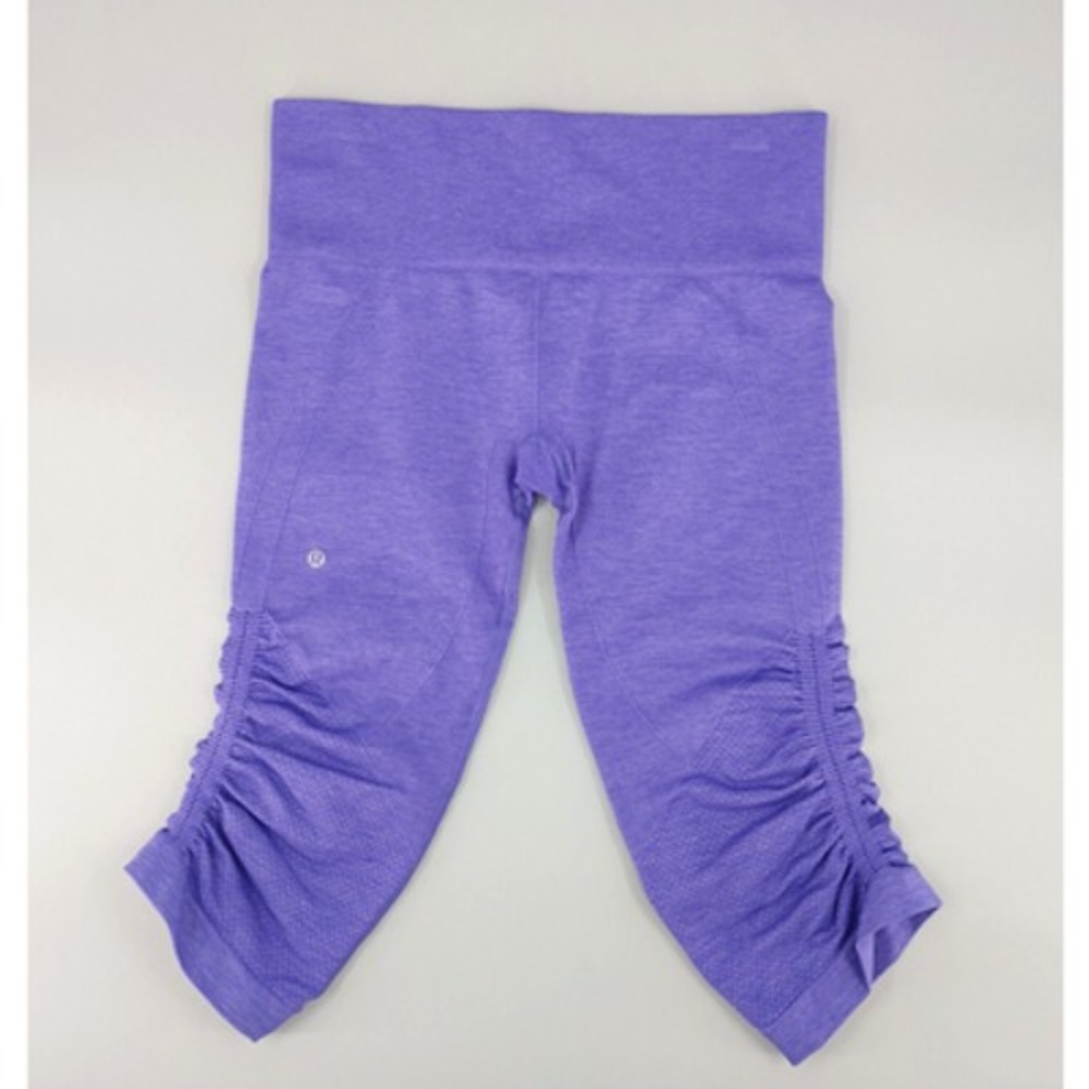 Lululemon‎ Crop Leggings 6 Purple In The Flow Ruched Sides Seamless Yoga - Picture 3 of 12